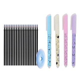 Friction Cute Cat Erasable Pen 0.38mm Nib Eraser Gel Pen Blue Black Ink Refills Rod Ballpoint Pen Kids School Stationery erasable pens Multicolor (Black)