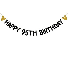 HAPPY 95TH BIRTHDAY Banner,Pre-Strung,Black Paper Glitter Party Decorations for 95 Years Old 95TH Birthday Party Supplies Letters Black ZHAOFEIHN
