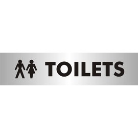 Seco Toilets with Pictogram Sign, 190mm x 45mm - 2mm Brushed Aluminium Effect Acrylic