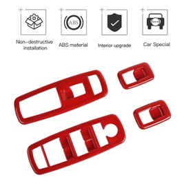 JeCar Window Lift Switch Cover Interior Button Trim Kit for Jeep Grand Cherokee 2011-2020 & Jeep Cherokee 2014-2020, Red