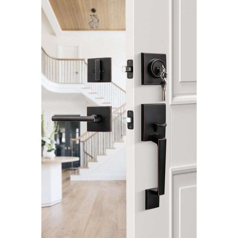 goldenwarm Oil Rubbed Bronze Front Door Handle and Deadbolt Set,