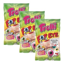 Trolori Eye Gummy Popeye 2.6 oz (75 g) x 3 Bag Set, Includes Original Message Card, Earth Gummy, Planet Gummy