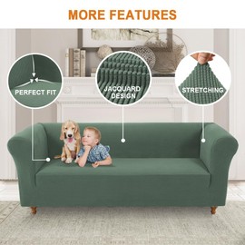 GAMUKAI 1 Piece Stretch Chesterfield Sofa Slipcover for 3 Cushion Sofa Couch Living Room Fitted Sofa Cover Pets Dogs Furniture Protector (Grass, Sofa)