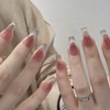 french tip press on nails short，30 pcs glossy cat eye