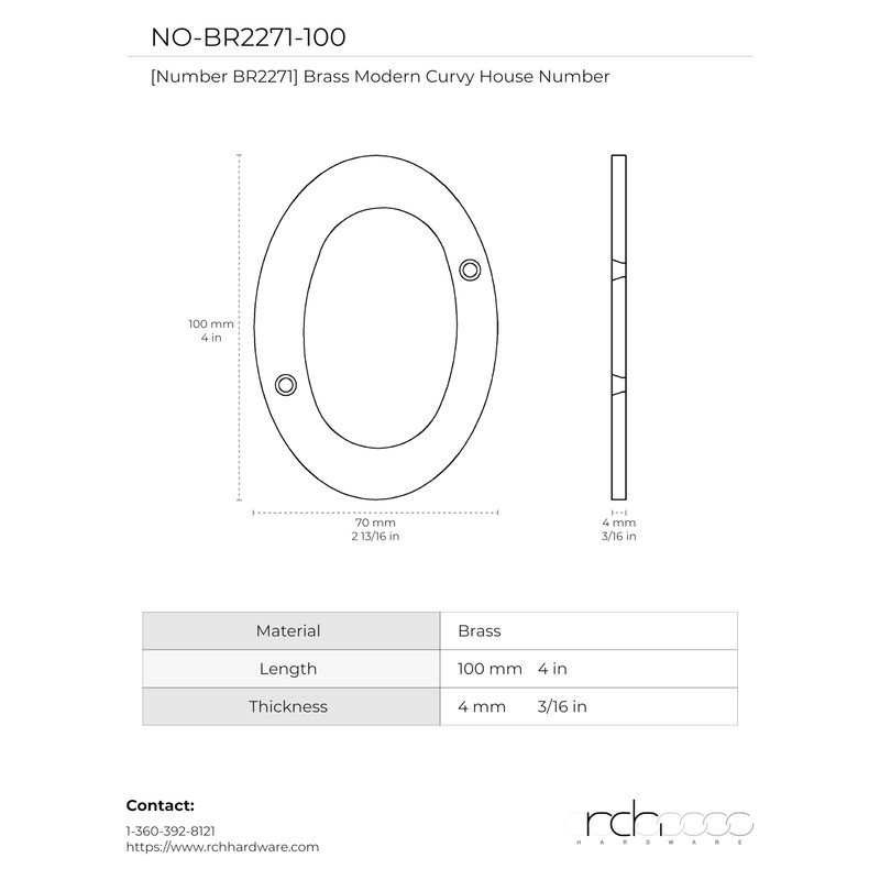 RCH Hardware 2277SC100 | Solid Brass 4" Tall House Number