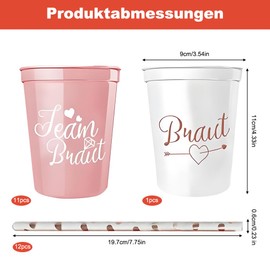 Pack of 12 Team Bride Cups, JGA Cups with 12 Straws, Reusable Team Bride Bachelorette Party Cups, Bride Team Cups Set for Bridal Shower, Engagement, Stag Night