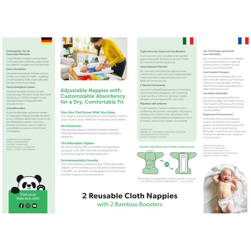 Kolo Reusable Nappies - Washable Cloth Nappy Set: 2 Washable