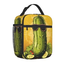 ainori Reusable Cool Pickle Lunch Box for Kids, Insulated Fun Sunglasses-Wearing Fruit Bag,Polyester Cooler Food Lovers Handbags Case for School Picnic Work Travel Beach or Hiking, Gifts
