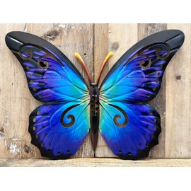 Metal Butterfly Wall Art, 12-inch Blue Decorative Garden Sculpture, Indoor Outdoor Hanging Decor