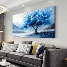 GAFSING Tree Canvas Wall Art Gray Blue Oil Painting Prints Artwork Modern Picture Home Decor for Living Room Bedroom Kitchen Office (20x40 inch)