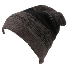 Sakkas 16146 - Balmn Long Tall Classic Striped Heather Faux Fur Lined Unisex Beanie Hat - Black - OS