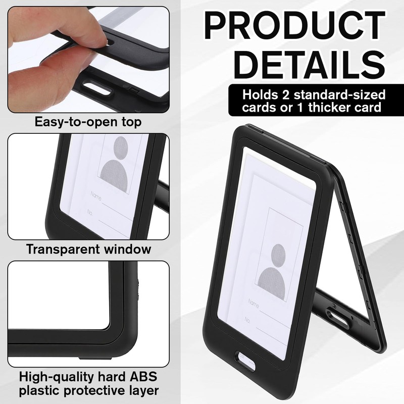 3 PCS Id Badge Holder with Double-Sided Clear Windows, Vertical