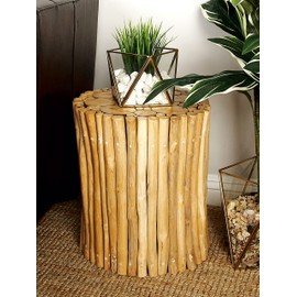 Deco 79 Teak Wood Handmade Side End Accent Table End Table with Stick Cluster Design, Side Table 14" x 14" x 16", Brown