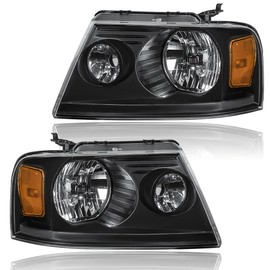 DimFlux Headlight Assembly, Headlights Kit Compatible with 2004-2008 Ford F150/2006-2008 Lincoln Mark LT Replacement Headlamp Black Housing Amber Reflector