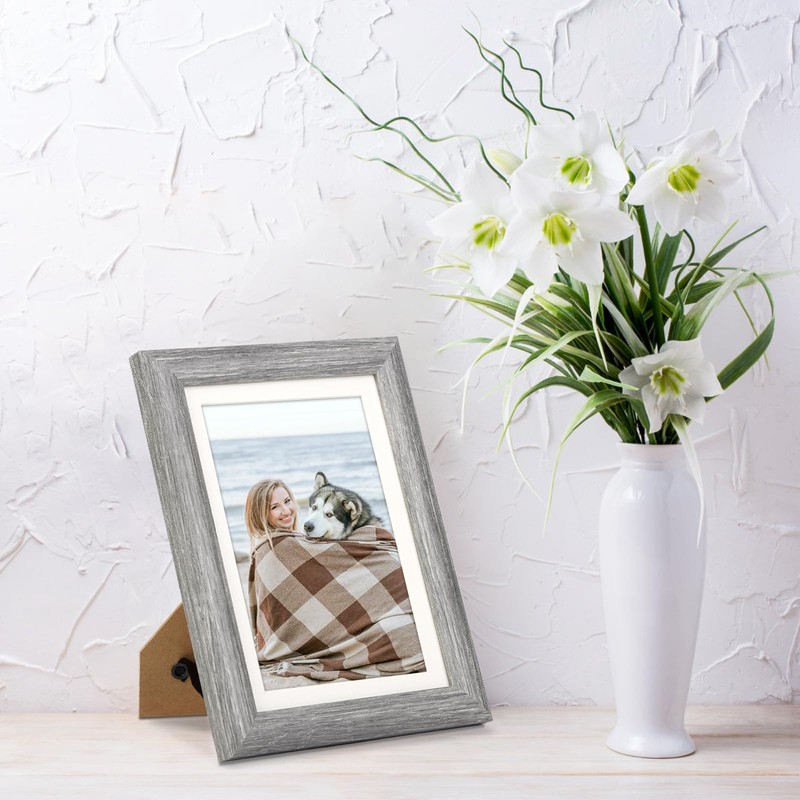 AEVETE Picture Frame 5x7 Gray Photo Frames Rustic for Wall