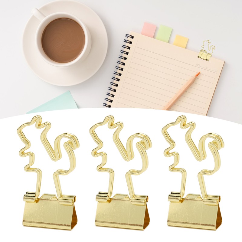 100 Pcs Binder Clips Gold Animal Shape Strong Clamping Force