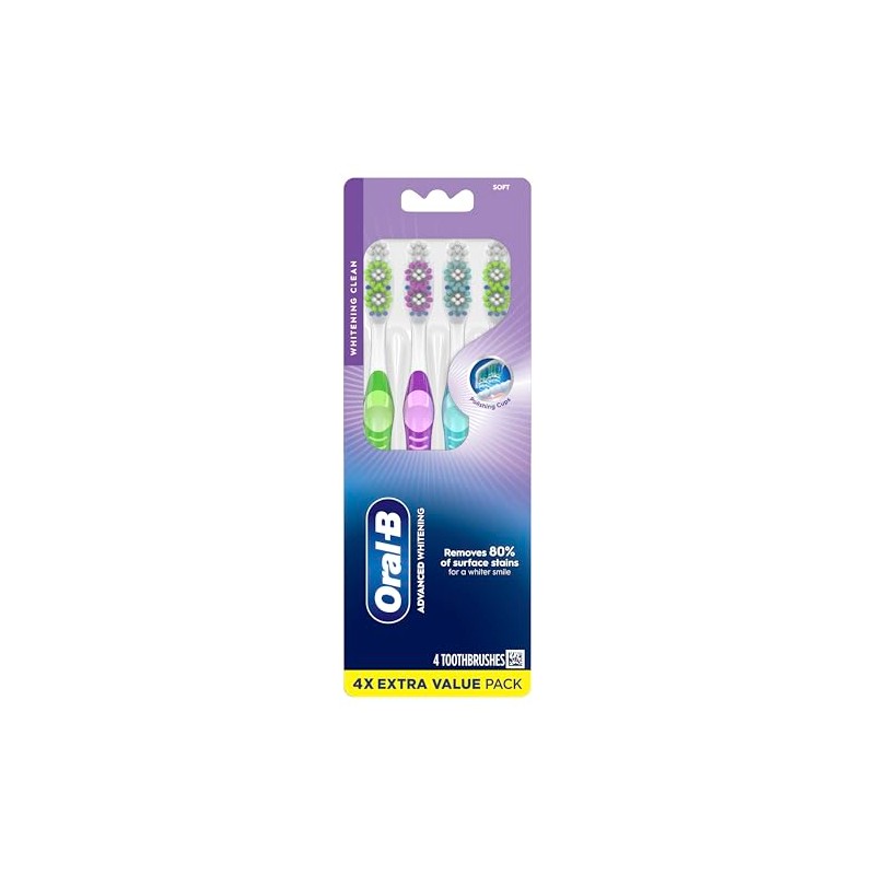 Oral-B Cepillos de dientes manuales luminosos vívidos, suaves, 4 unidades