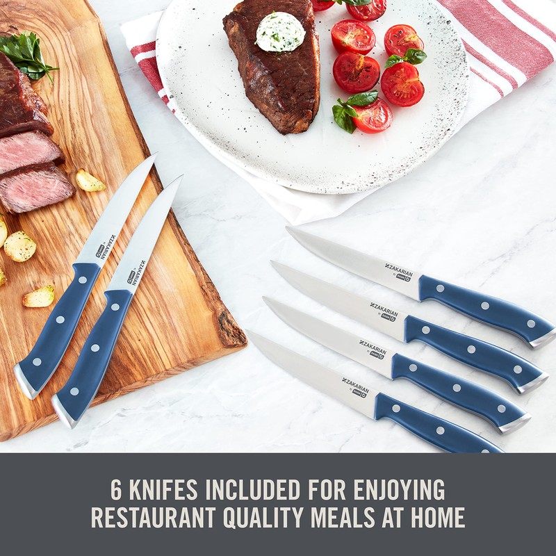 DASH Zakarian 6-Piece Steak Knife Set, Non-Serrated Full Tang German