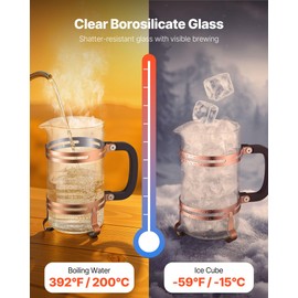 VEVOR French Press Coffee Maker, 34 Ounce 1 Liter Borosilicate Glass Coffee Press Tea Maker with Stainless Steel Filter, Large Glass French Presses Cold Brew for Camping Travel Home Kitchen, Copper