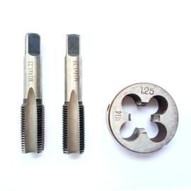 AtticZone M14x1.25 Metric Hand Thread Tap and Die, 1 Tapper Tap, 1 Plug Tap, 1 Round Die, 1.25mm Pitch, Right Hand (M14x1.25, Tap&Die)