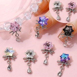 DANNEASY 25pcs Nail Gems and Charms 3D Snowflake Dangle Nail Charms Nail Rhinestones Crystal Diamond Silver Alloy Studs Jewels Nail Art Decoration Accessories Salon Supplies