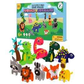 DIY Felt Animals & Dinosaurs (10pcs) - Felt Crafts for Kids - Arts and Crafts for Girls & Boys 6 Yrs & Up -Art Kits for Kids 6-9 - Dinosaur Crafts for Kids - Animal Crafts - Crafts for Kids Ages 6-8