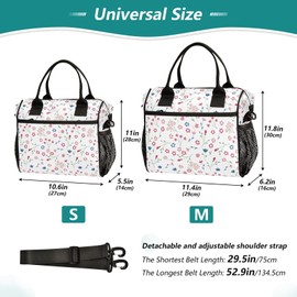 Aslsiy Lunch Bag for Girls Boys Cute Red Blue Flower Insulated Lunch Bags White Women Tote Bag for Office School M