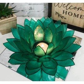 Ebros Gift Teal Green Capiz Seashells Lotus Flower Votive Tea Light Candle Holder 8.5"D
