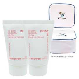 Innisfree Cherry Blossom Glow Tone-up Cream 50ml 2pcs + Cleanser + Play Green Cosmetic Pouch (Blue) / 이니스프리 왕벚꽃 글로우 톤업 크림 50ml 2개+클렌저+플레이그린 화장품 파우치 (블루)