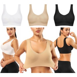 FULIER Womens Sports Bras Yoga Comfort Seamless Stretchy Sports Bra for Women 3 Pack