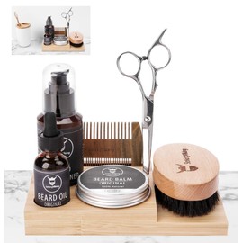 Beard Caddy Organizer for Grooming Products - Men's Bathroom Organizer Display Stand - Beard Product Holder for Vanity Top - Neatly Stores Your Beard Oil, Balm, Wash, Comb, Brush & Scissors (1 Piece Bamboo Caddy)