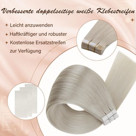 Hetto Real Hair Extensions Tape Blonde Extensions Real Hair Tape Invisible Hair Extensions Real Hair Tape Remy Human Hair Skin Weft Platinum Blonde #60 45 cm 50 g