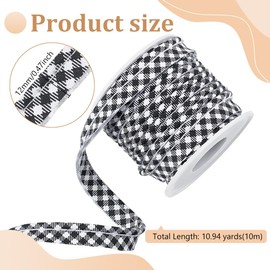 BENECREAT 10.94 Yards/10m Black and White Stripe Bias Binding Tape 12mm Single Pleat Bias Binding Tape for Sewing Quilting Cheongsam Decoration Sewing Piping for Clothing
