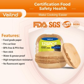 vailnd Natural Baking Paper Air Fryer Liners 125pcs Waterproof Nonstick 9 Inch
