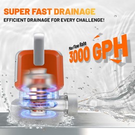 Smartbot 1/2 HP 3000 GPH Submersible Water Pump - Portable Electric Utility Pump for Draining Pools, Hot Tubs, Garden Ponds | High-Efficiency Transfer Pump with Compact Design (Orange)