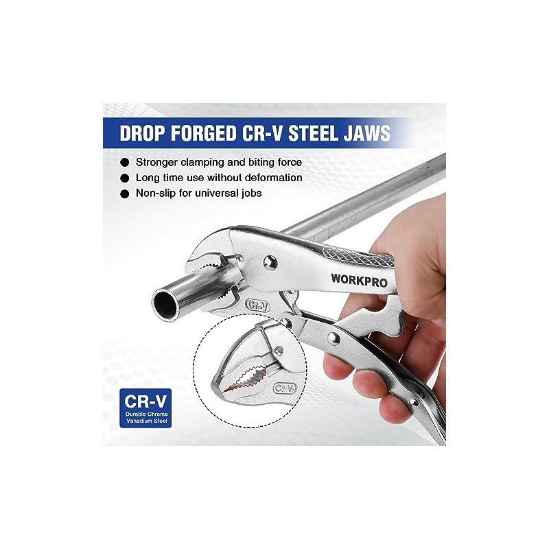 WORKPRO 10-inch Curved Jaw Locking Pliers, Chromium-Vanadium Steel Vice Grips