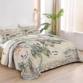 Allenjoy Twin Size Honey-Loving Bear Quilt Bedspreads Children's Literature Bed Set Bedding Coverlet Fabric Washable with 1 Pillow Sham SC00076-007