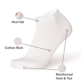 EnerWear-Coolmax 24Pack Women's Cotton Low Cut No Show Ankle Socks (9-11/24 Pair, White)