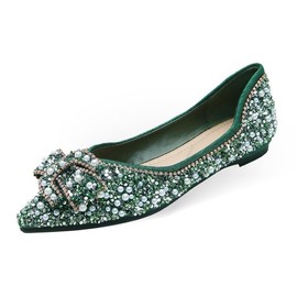 Women's Flats Comfortable Pointed Rhinestone Ballet Flats for Women Sparkle Elegant Dress Flats Emerald Green 7.5