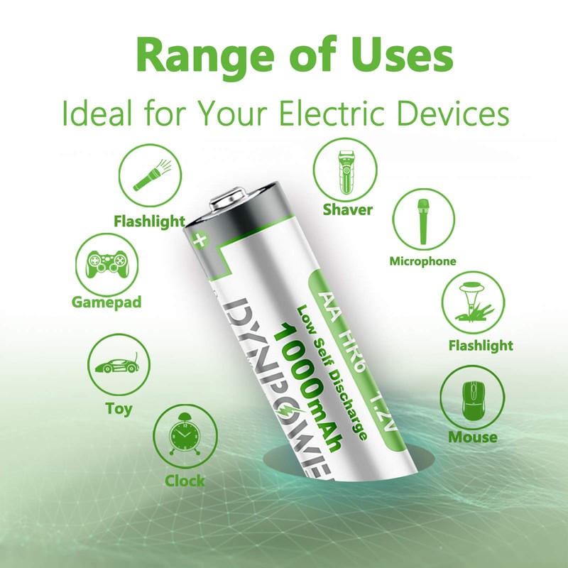 Dynpower NiMH AA 1000mAh Rechargeable Batteries 1.2V,Pre-Charged Double A for
