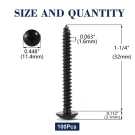 #10 x 1-1/4" Wood Screw 100Pcs Truss Head Phillips 18-8 (304) Stainless Steel Fast Self Tapping Screws Black Oxide by SG TZH