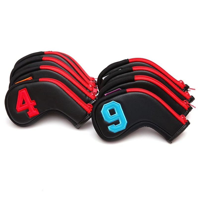 Colorful Number Black PU Golf Club Irons HeadCover Zipper 10pcs