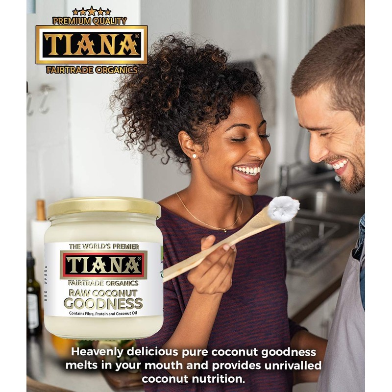 TIANA Fairtrade Organic Raw Coconut Goodness, Pure Unsweetened Coconut Flesh