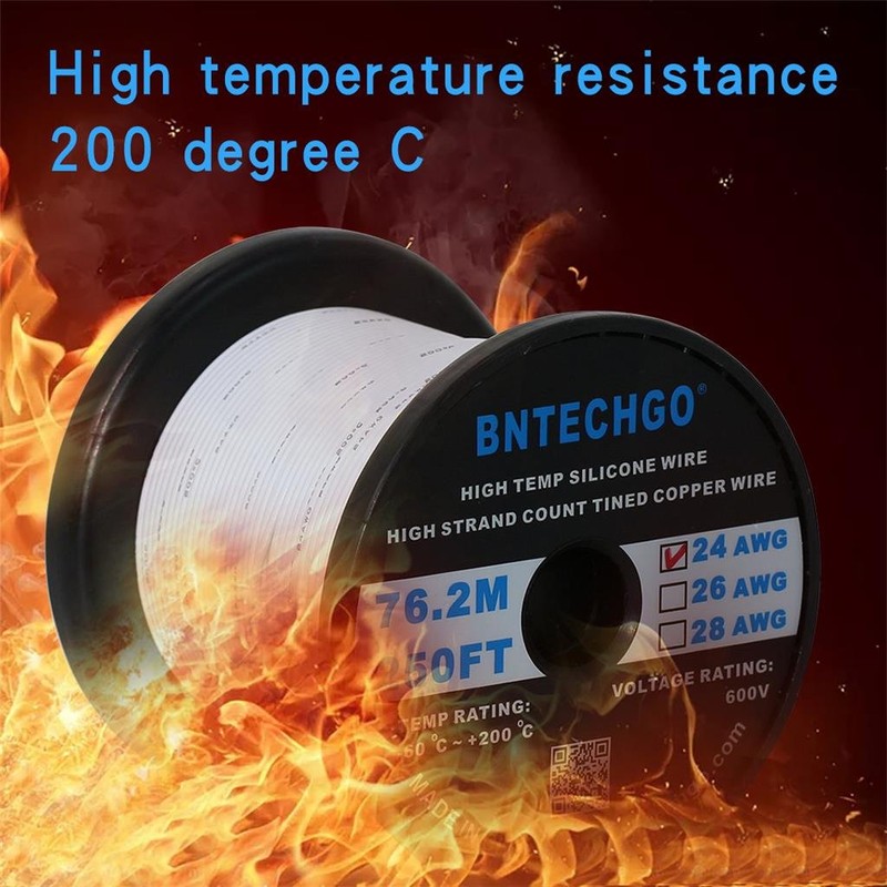 BNTECHGO 24 Gauge Silicone Wire Spool 250 ft White Flexible