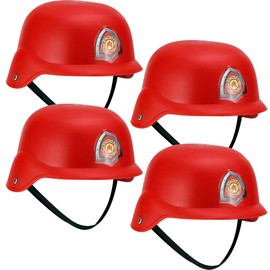 Flotory 4 Pack Kids Firefighter Hat Red Fire Chief Costume Fireman Helmet Plastic Party Hat for Boys Girls Cosplay Dress Up