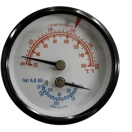 3" Tridicator Boiler Gauge Temperature 60-320 F Pressure 0-75 PSI 2 1/2" Face