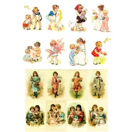 Decoupage Paper Pack (20 Sheets 10 x 15 cm) Children Playing with Flowers Flonz Vintage Paper