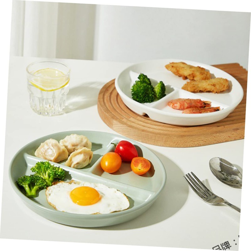 Housoutil Ceramic Divided Plate for Adults Three-Compartment Portion Control Dish
