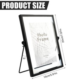 TESSTSY Picture Frame Standing Glass A5, 15 x 20 cm Picture Frame Black Glass Metal Black Glass Frame for Pressed Flowers Glass Picture Frame Double Sided for Wedding Home Decoration