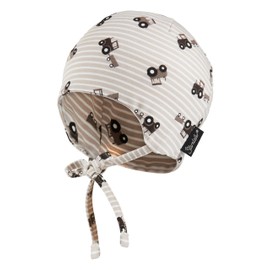 Sterntaler Beanie Tractors - First Hat Made of Skin-friendly Jersey with All-Over Tractor Print - Boys Hat with Small Ear Flaps - Baby and Children Transition Hat for Tying, sand, 41